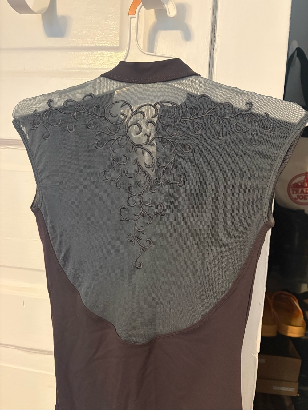 Grey lace front zip ballet leotard adult medium